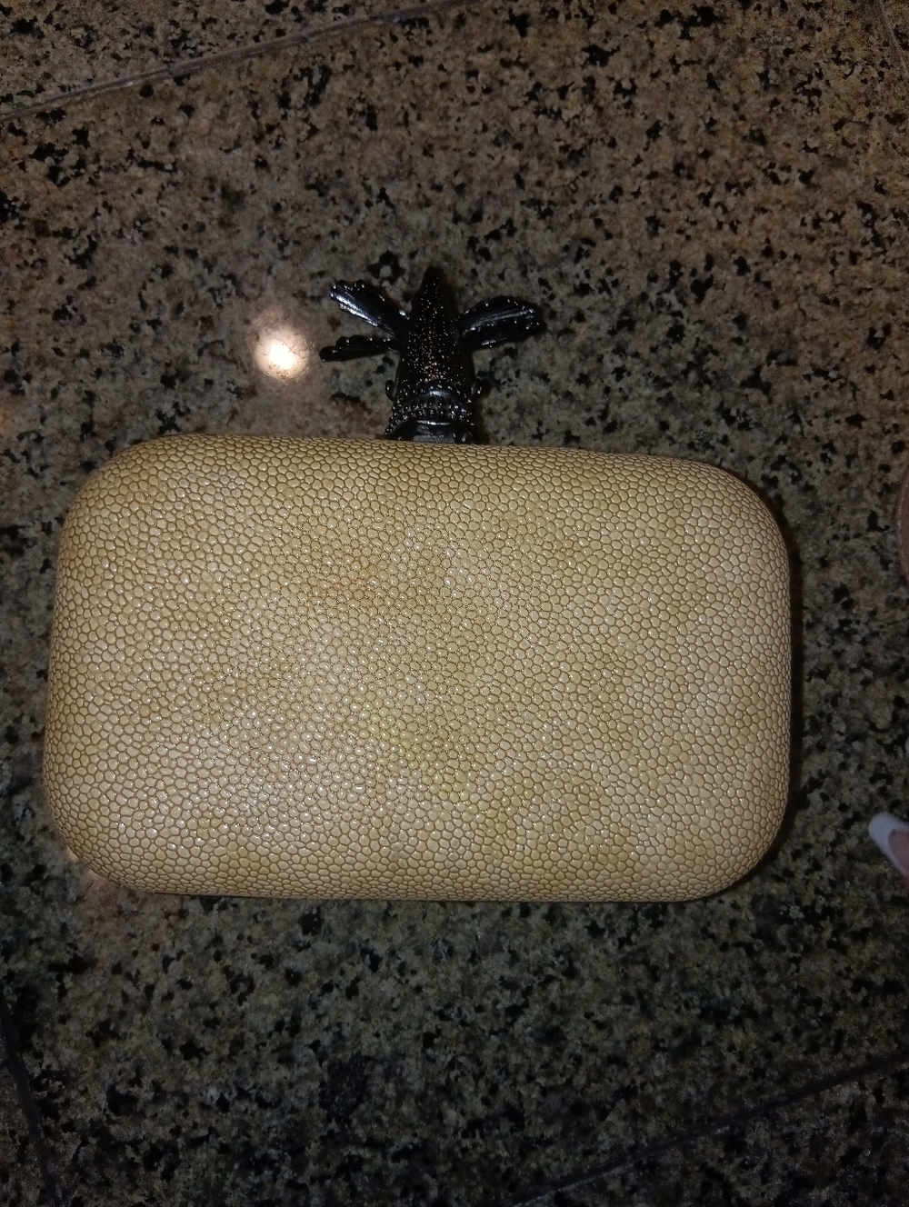 JNB Faux Stingray Shagreen Skull Clutch – Edgy Gunmetal Crystal Evening Bag - Picture 12 of 16